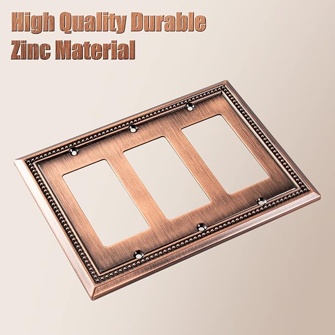 Henne Bery Sunken Pearls Heavy Duty Decorative Wall Plate Switch Plate Outlet Cover (Triple Decorator, Antique Copper)