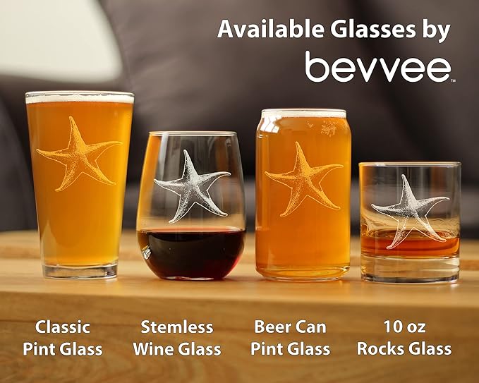 Bevvee Starfish Rocks Glass - Beach Themed Decor and Decorative Ocean Glassware Gifts for Women and Men - 10.25 Oz Glasses