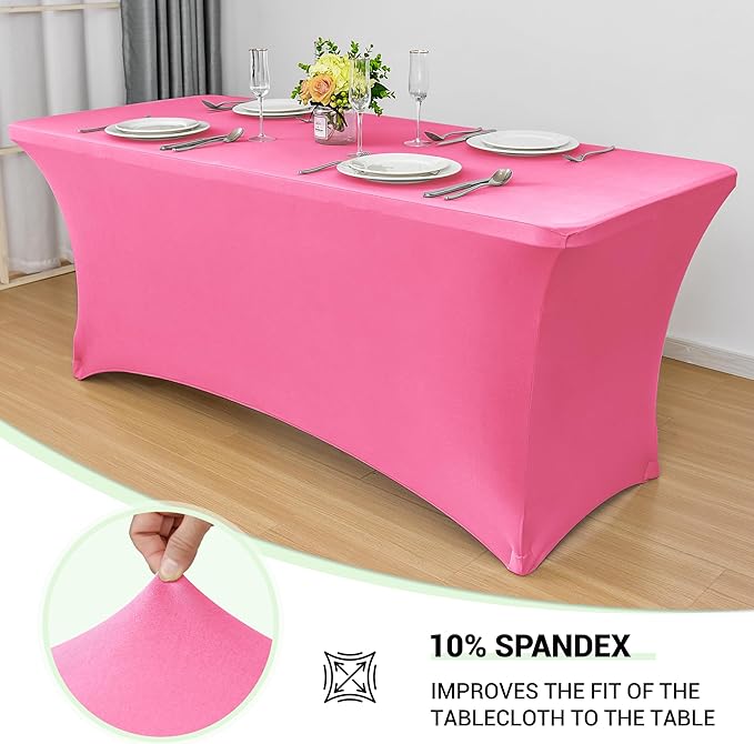 Obstal 6 Pack Stretch Spandex Table Covers for 8 Foot Tables - 8 FT Universal Rectangular Fitted Tablecloth Protector for Wedding, Banquet, Party (Dark Pink, 96 Length x 30 Width x 30 Height Inches)