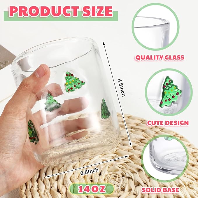 Icon Juice Glasses, 14oz Stemless Wine Drinking Juice Glass Cup for Valentine Party Supplies Gift(2 Pcs,Christmas Fa La)