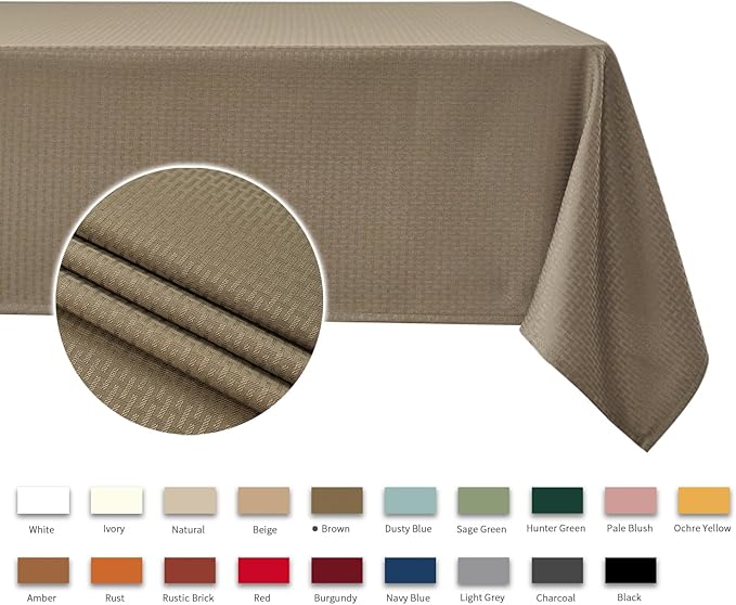 maxmill Square Tablecloth Weaved Texture Stain Resistant Waterproof Wrinkle Resistant Washable Soft Table Cloth, Decorative Fabric Table Cover for Dining Room Dinner and Parties, 52 x 52 Inch, Brown