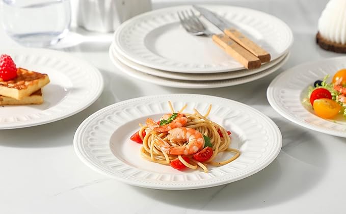 Neaylfe 8-Piece Ceramic Dessert Salad Plates, 8 Inch, Embossed Small Dinner Plates, Kitchen Porcelain Dish Ceramic Flat Plates for Appetizer, Pancakes, Dishwasher & Microwave Safe