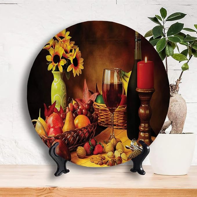 Ceramic Plates, Winery Decorative Ceramic Plates, Still Life Fruits Flowers, 7 Inch, for Dining, Parties, Wedding, Multicolor