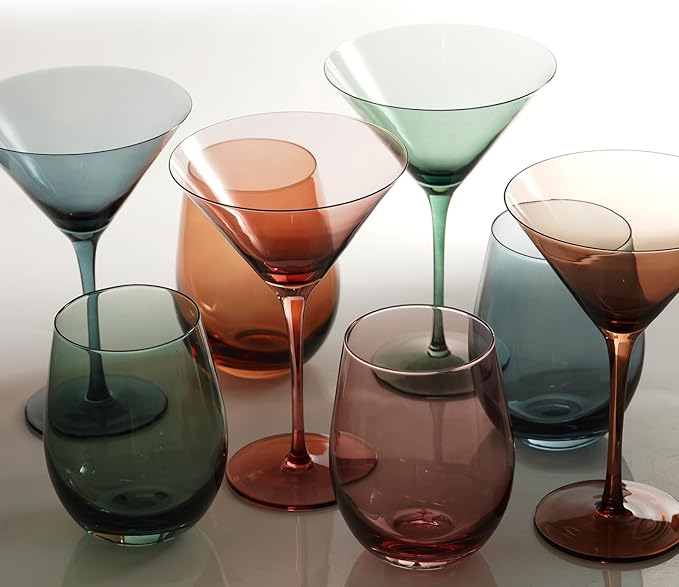 Colored Stemless Wine Glasses for Red or White Wine (Set of 2), 18-Ounces, Large Wine Glasses for Cabernet, Pinot Noir, Burgundy, Bordeaux (Blue&Orange O Wineglass Set of 2)