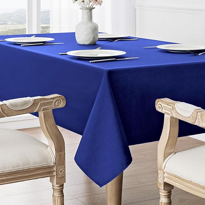 2 Pack Rectangle Tablecloth, 60x120 inch, Water Resistant Wrinkle Free Linen Textured Table Cloth Washable, Decorative Fabric Table Cover for Dining, Party and Camping, Royal Blue