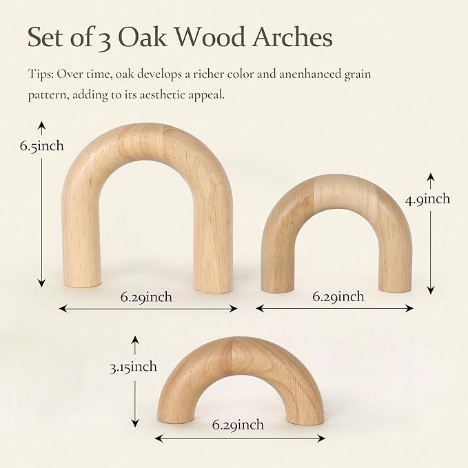 3 Pieces Wood Arch Decor, Wooden Coffee Table Accents, Neutral Home Aesthetic Bookshelf Decoration, Desk Objects, Natural Modern Boho Decor for Living Room Entryway