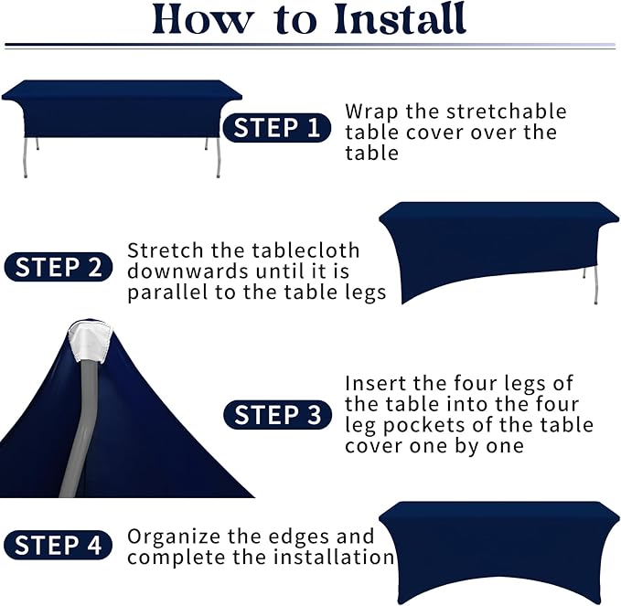 HAISIWLKJ 3 Pack Table Cloth 6ft Navy Blue Tablecloths for Rectangle Folding Table Spandex Fitted Stretch Cover Wrinkle Resistant Washable Protector for Party, Wedding, Banquet, Festival.