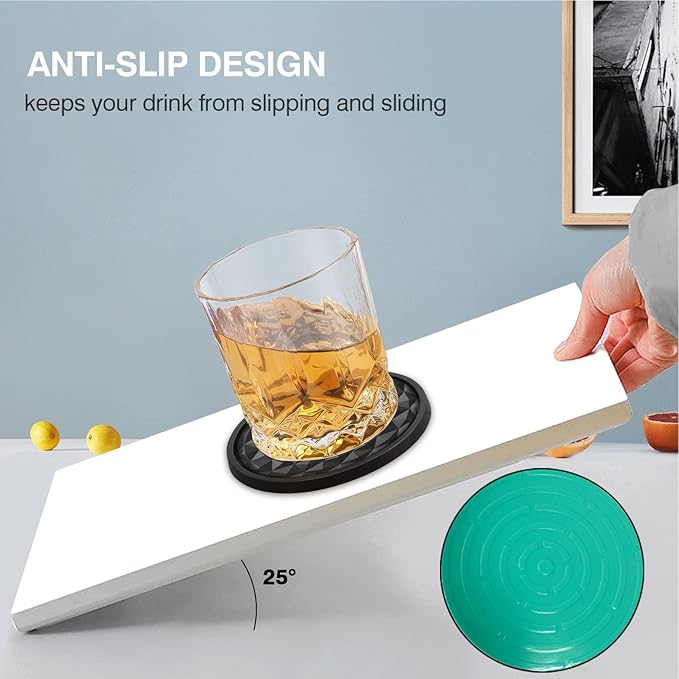 Coasters [6 Pack] with Holders Drink Silicone Coasters, Table Cup Mat, for Hot or Cold Drinks Thickened, Non-Slip, Non-Stick, Deep Tray Grey