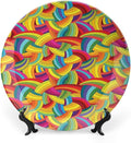 Ceramic Display Plate, Abstract Decor Ceramic Hanging Decorative Plate, Colorful Rainbows Wheels Spiral Wavy Fashionable, 6 Inch, Household Custom Ceramic Plate, Multy