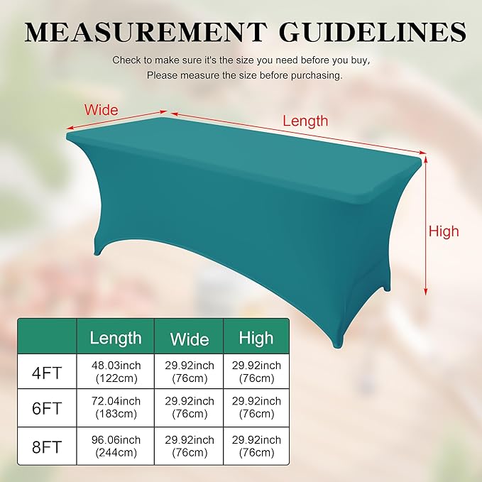 4FT Table Cloth for Rectangular Fitted Events Stretch Emerald Green Table Covers Washable Spandex Tablecloth Protector for Party, Wedding, Cocktail, Banquet, Festival