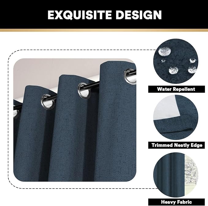 PrinceDeco 100% Blackout Curtains 54" Long for Dining Room Soundproof Window Treatment Drapes for Nursery Thermal Insulated with White Liner Short Textured Grommets Curtains 2 Panels Set,Navy