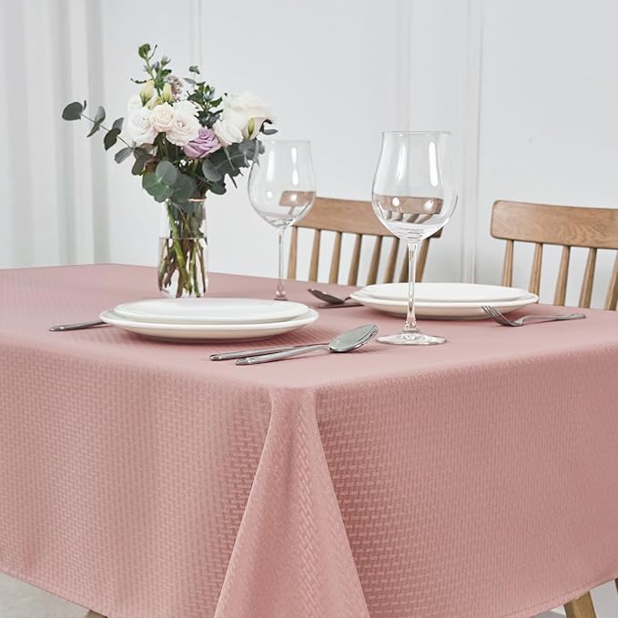 maxmill Square Tablecloth Water Resistance Antiwrinkle Spill Proof Weaved Texture Table Cloth, Decorative Fabric Table Cover for Banquet Parties Event Holiday Dinner, 70 x 70 Inch, Pale Blush