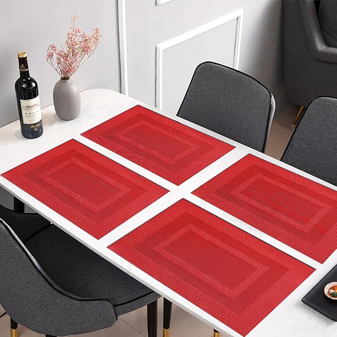 PIGCHCY Placemats,Washable Vinyl Woven Table Mats,Elegant Durable Placemats for Dining Table Set of 6 (18 x 12 inches,Passionate Red)