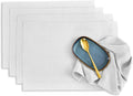 Solino Home Linen Placemats Set of 4 - Silver Cloud Placemats 14 x 19 Inch - 100% Pure Linen Table Place Mats for Winter - Fete