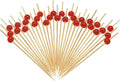 Minisland Red Pearl Cocktail Picks, 4.7 Inch Long Bamboo Fancy Toothpicks for Appetizers, Decorative Valentines Christmas Holiday Party Food Drink Garnish Fruit Kabob Skewer Sticks 100 Counts -MSL155