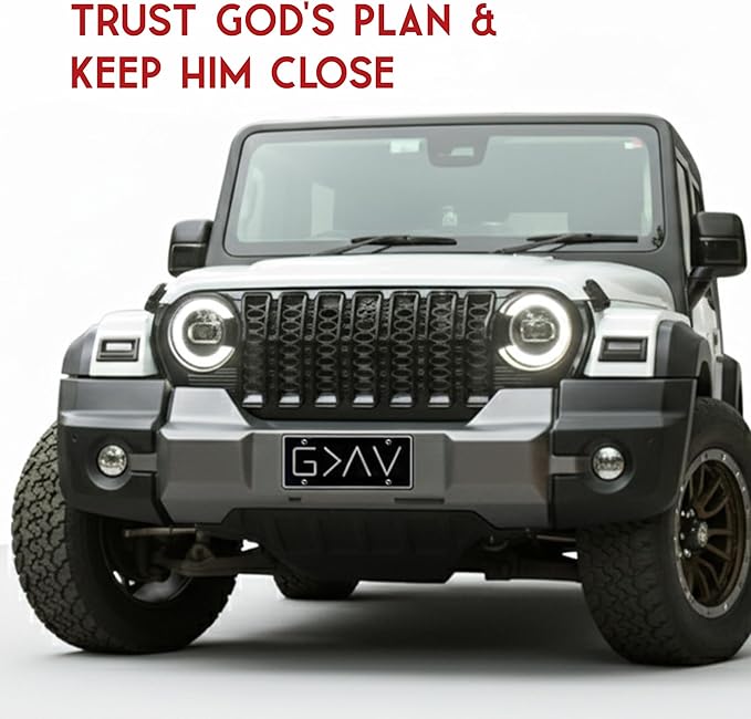Autobase Black Metal Decorative Front License Plate (6" x 12") | Embossed G>^V - God is Greater Than The Highs and Lows | Vanity Car Tag for The Front of Vehicles