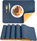 AAPLKER Faux Leather Placemats Set of 6, Vinyl Placemats Wipeable Waterproof Oil-Proof Table Mats, Heat Resistant Place Mats for Kitchen Indoor Outdoor, 16.9 x 11.8 inches (Blue/Yellow)