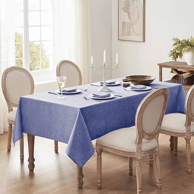 Softalker Blue Tablecloths Rectangular 84x60 inch Linen Textured Table Cloth Waterproof, Stain and Wrinkle Resistant, Outdoor Table Cloth for 6 Foot Rectangle Tables Decor for Party Holiday Birthday