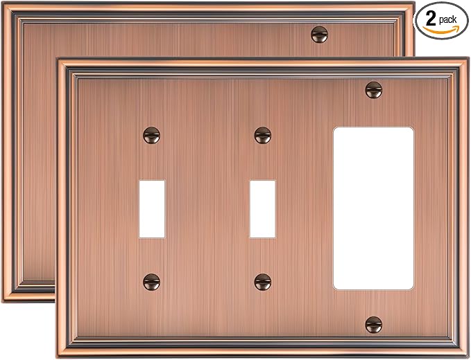 2-Pack Combo Double Toggle/Single Decorator Outlet Cover Plate, Zinc Alloy Decorative Antique Copper 4 Gang Switch Plates for Electrical Outlets, Receptacle, GFCI Outlet, Dimmer Switch