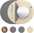 Myir JUN Round Placemats Set of 4 Faux Leather Place Mats and Coasters 15 inch Round Table Mats Dual Sided Non-Slip Stain Resistant Placemats (Gray & Wheat, Set of 4)