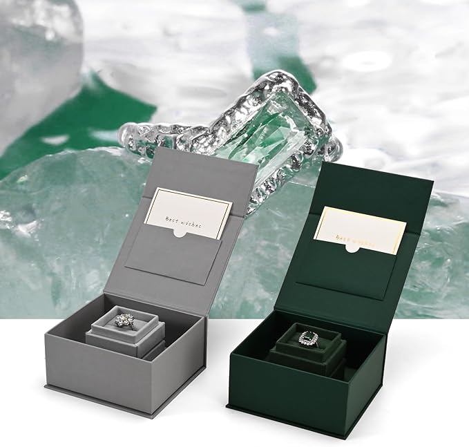 Oirlv Ring Gift Box with Lid Green Magnetic Boxes for Wedding Proposal Gift Birthday Present with Card(Green)