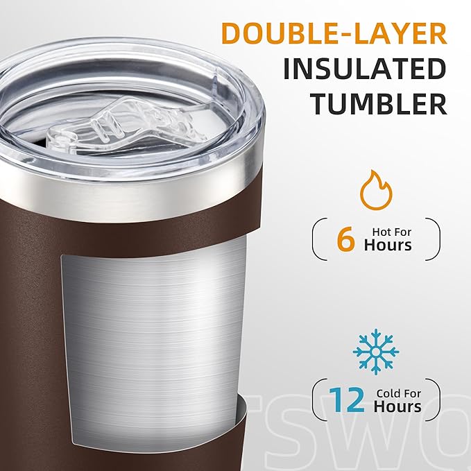20 oz Tumbler Bulk with Lid Stainless Steel Insulated Tumblers Double Wall Vacuum Coffee Mug Powder Coated Tumbler Cups for Cold and Hot Drinks, Coffee, 6 pack
