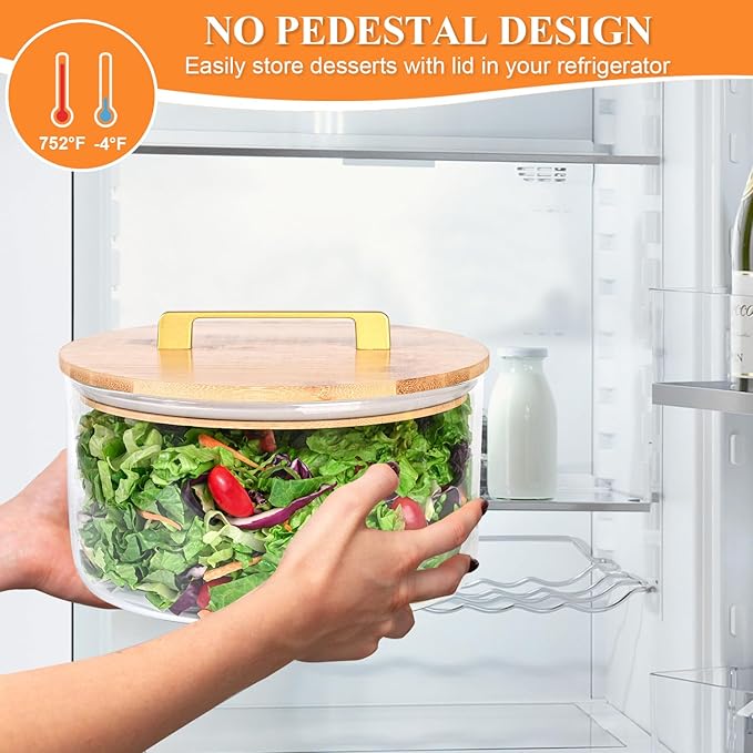 Large Salad Bowl, 10 inch Trifle Bowl Glass with Sealed Lid, Versatile Mixing and Serving Bowl for Laying Ice Cream, Cake, Salad, Fruit, Baking, Dessert and Party Diy, Microwave Safe