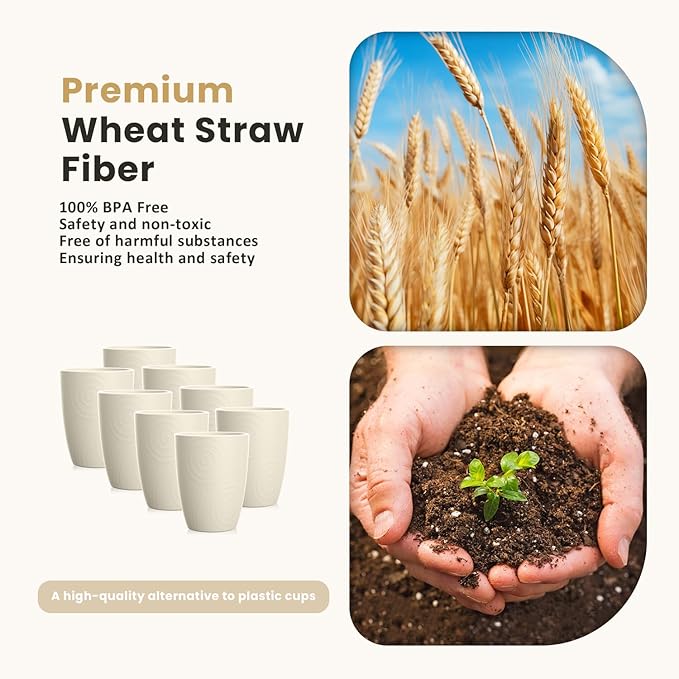 Homienly Wheat Straw Cup Unbreakable Water Cup | 16 OZ Reusable Water Drinking Glasses Sets of 8 | Lightweight Tumbler for Kitchen Outdoor | Dishwasher & Microwave Safe Kitchen Cup Set - Beige