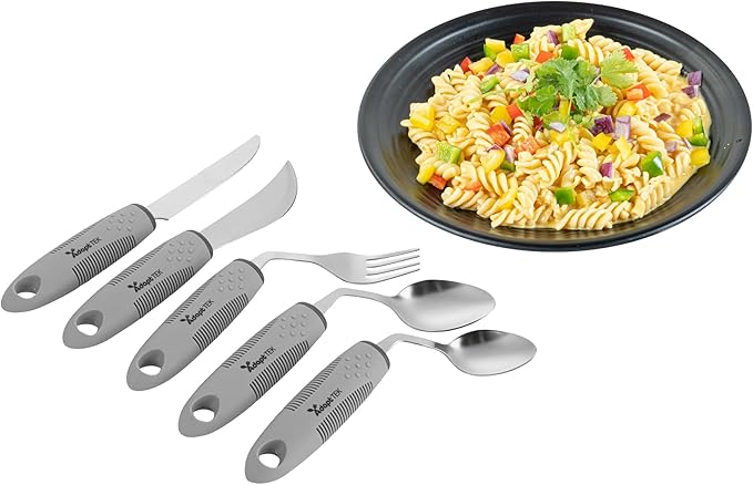 Restaurantware Adaptive Utensils - 1 count Stainless Steel, 9.84 x 5.12 x 1.57 Inches, Ergonomic Eating Aids, Non-Slip Utensil Set for Arthritis, Secure Grip Design, Gray