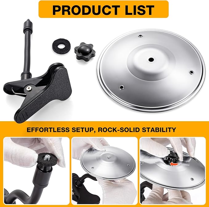 2PCS Desktop Crash Cymbal with Clamp Mount, Desk Symbol Drum for Desk Edge, Easy Install, Fun Desk Accessory for Drummers & Music Lovers, Cool Tabletop Accessories for Entertainment - Silver