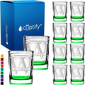 Personalized Glasses Split Script Initial and Name Set of 10 2oz Green Bottom Etched Square Shot Glass Engraved with Custom Text Birthday Gift for Men and Women