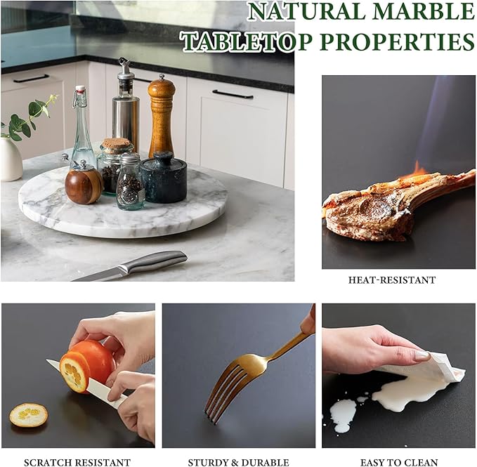 Koville 16'' Marble Lazy Susan Marble Turntable for Kitchen Dinning, Lazy Susans Organizer for Cabinet, Serving Rotation Spinning Tabletop Organizer Swiveling, Spice Rack Storage(Arabescato White)