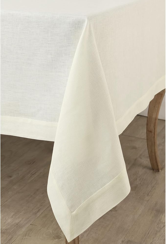 Solino Home Ivory Linen Tablecloth 60 x 132 Inch - 100% Pure Linen Table Cloth for Rectangle Tables - Fete, Machine Washable Tablecloth for Spring, Easter