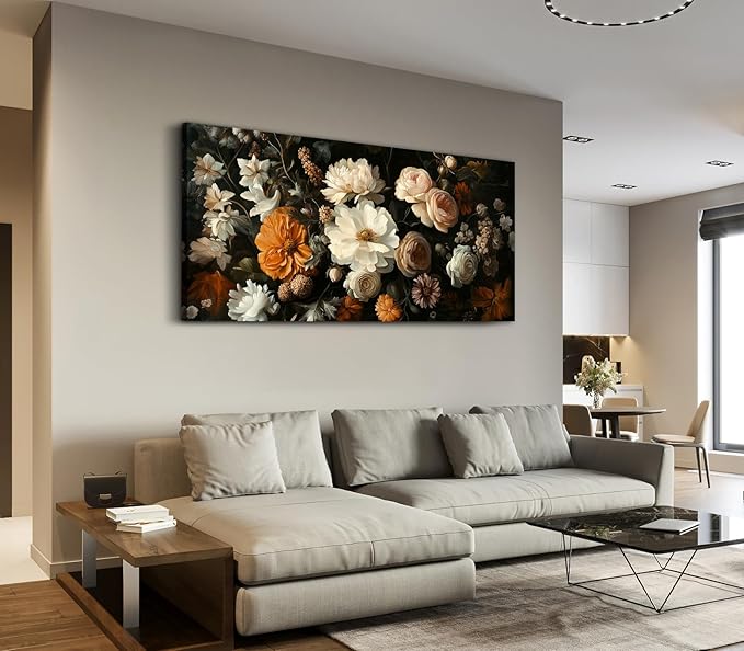 ADJUVANT Wall Art Vintage Floral Bouquet 48" L x 24" W, Flowers Peonies And Roses Canvas Painting Botanic Artwork Blossoms Prints Floral Wall Decor for Living Room Bedroom Dining Room Home Office