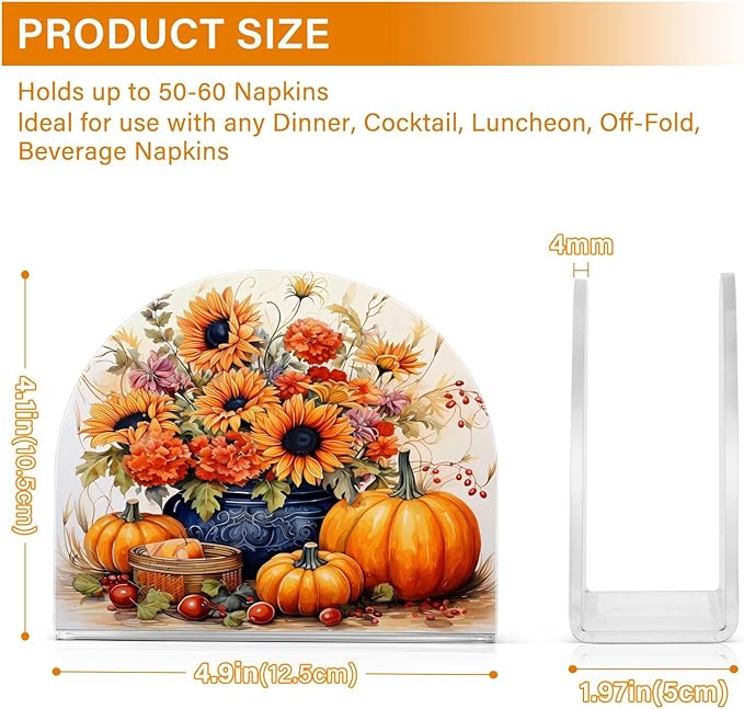 Napkin Holder Sunflower Pumpkin Crystal Clear Acrylic Napkin Holders, Paper Napkin Holder Dining Table Dispenser for Kitchen Restaurant Home Decor Bar Accessories
