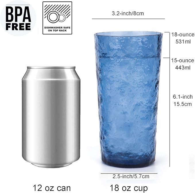 KX-WARE 18-ounce Acrylic Highball Glasses Plastic Tumbler, set of 8 Multicolor
