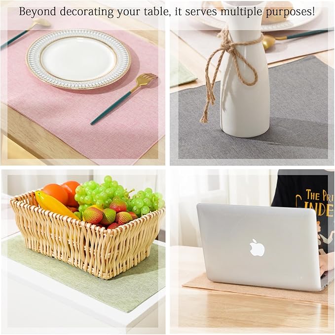 UnivoColors Set of 6 Faux Linen Placemats, Heat-Resistant & Easy-to-Clean,13"x19"for Dining Table, Kitchen, Holiday Meals (Powder Blue)
