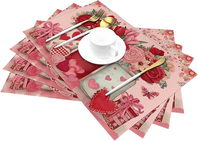 Holiday Placemats Set of 4 Washable Table Place Mats for Dining Kitchen Party Decor