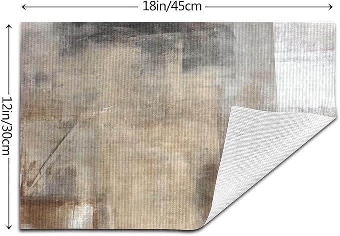 Placemats Set of 6 Taupe Grey Brown Place Mats Beige Ombre Modern Rustic Woven Table Mats Washable Abstract Art Print PVC Placemat for Dining Kitchen Decor Indoor Outdoor, 12 x 18 Inch