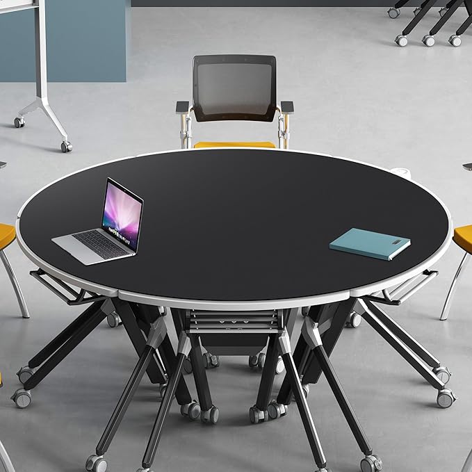 CENNBIE 54/51/47/43/40 Inches Round Table Mat - Cork Leather Placemats - Suitable as Side Dining Coffee Table Cover - Can Be Cut to Fit (Black)