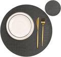 Round Leather Placemats for Round Tables Set of 6, Gray Table Place Mats and Coasters, Washable Easy to Care for Indoor Decor 13" Diameter