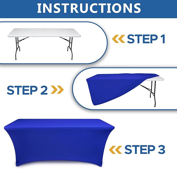 Table Cover for 6 Foot Rectangle Tables-6 Pack Royal Blue Fitted Stretch Tablecloth-Spandex 6ft Folding Tablecloths for Party, Vendor Booth Display, Banquet Buffet Event, Craft Trade Show