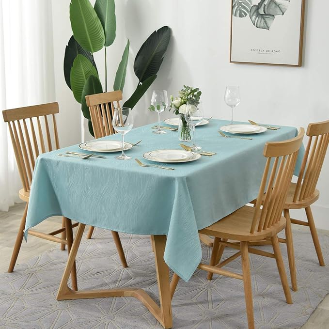 maxmill Jacquard Table Cloth Swirl Design Water Resistant Wrinkle Resistance Spillproof Heavy Weight Soft Tablecloth for Kitchen Dinning Tabletop Decoration Oblong 60 x 140 Inch Turquoise