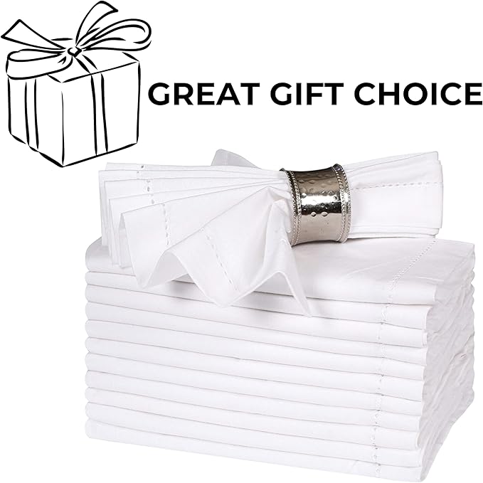 Bedding Craft White Cotton Cloth Dinner Napkins Set of 72 – 18x18 Hemstitched with Mitered Corners – Elegant Machine Washable Fabric Napkins for Weddings, Banquets & Events