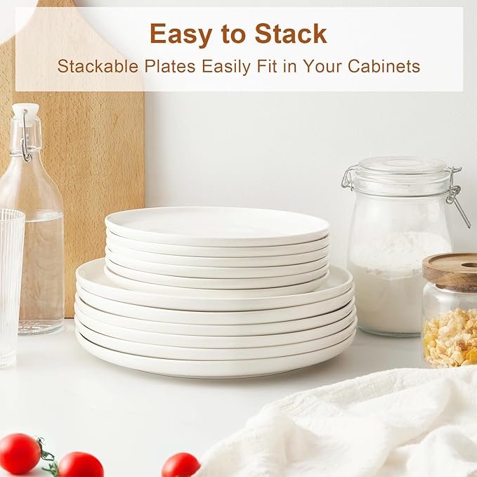 Jassceram 8.5 Inch Small Dinner Plates Set of 6, Ceramic Plates for Salad, Snack, Dessert and Appetizer - Microwave, Oven and Dishwasher Safe, Scratch Resistant and Lead-free, White