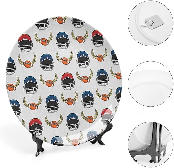 Ceramic Display Plate, American Football Ceramic Hanging Decorative Plate, Rugby Championship Professional League Fun Game, 10 Inch, Living Room Kitchen Decoration Household, Multicolor