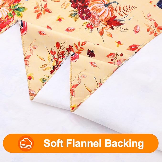 Smiry Fall Rectangle Table Cloth, Waterproof Vinyl Tablecloth with Flannel Backing, Wipeable Autumn Pumpkin Truck Plastic Tablecloths for Harvest and Thanksgiving Parties, (60"x102", Yellow)