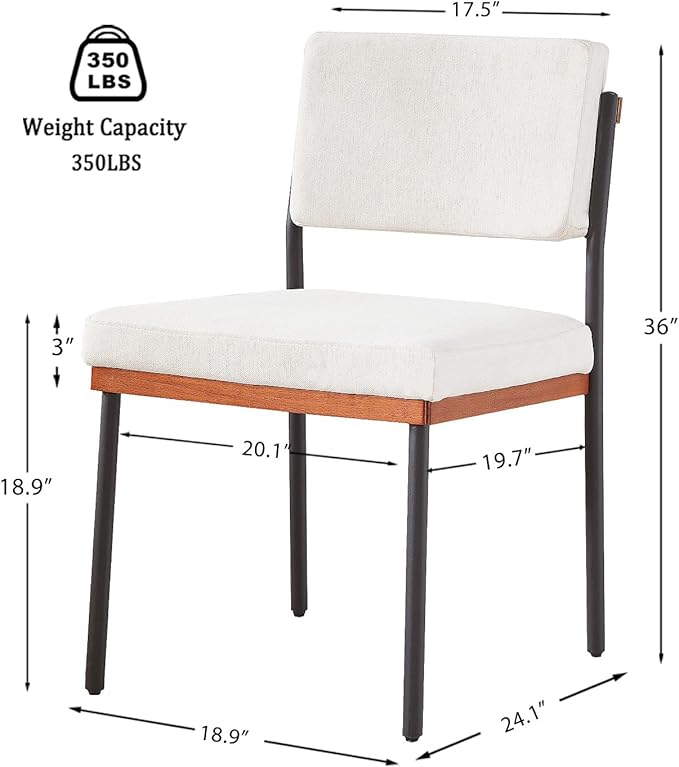 Modern Dining Chairs Set of 2,Kitchen Chairs with Thick Cushions and Adjustable Foot Pads, Upholstered Fabric Dining Room Chairs with Sturdy Metal Legs,White
