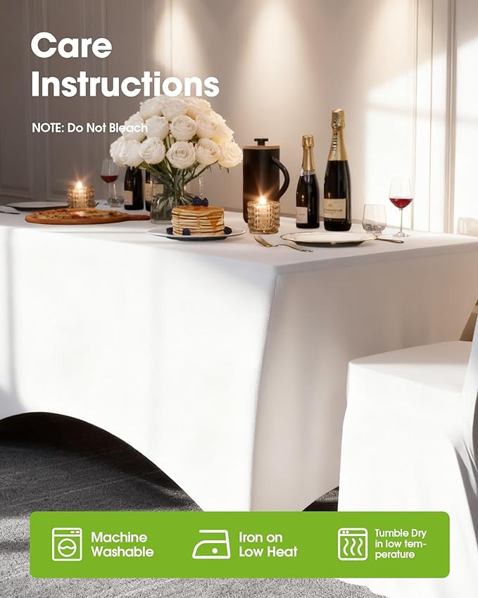 Pureegg Spandex Tablecloth 6ft - 2 Pack, Fitted and Tight Cloth for Rectangle Table, Wrinkle-Free and Stretch Table Cover for Party, Wedding, Banquet and Birthday, White