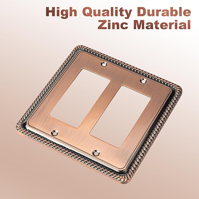 Henne Bery Rope Edge Decorative Wall Plate Switch Plate Outlet Cover (Double Decorator, Antique Copper)